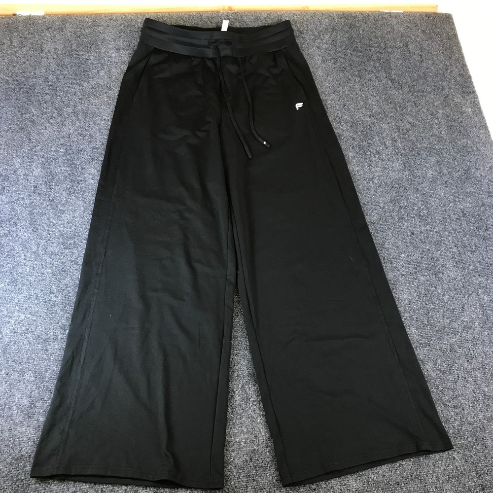 Fabletics Cloud Jersey Wide Leg Pant‎ Women 30x28 Black Stretch Drawstring Waist